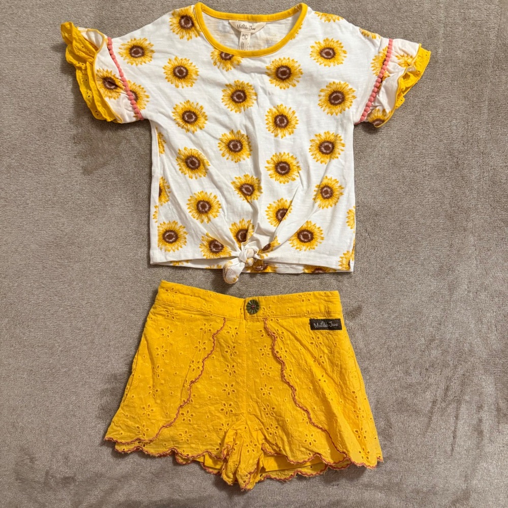 Matilda Jane Girls Sunflower Enchanted Garden Top and Eyelet Shorts Set 4T